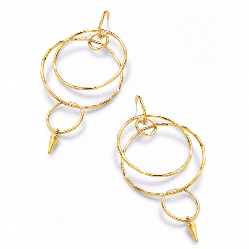 2/$20!  Gold Interlocking Circle Dangle Earrings - Picture 2 of 5
